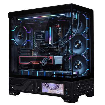 Gaming PC Ryzen 5 9600X, RTX 50 series, DLSS 4-AI Powered Performance, 32G DDR5, 1TB NVMe, Windows 11 Pro, integrated Touch LCD