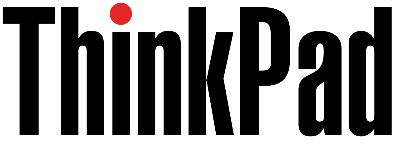 ThinkPad logo with black text and a red circle on a white background