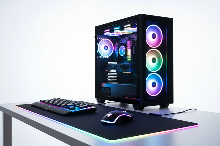 RGB LIGHT GAMING PC SET WITH BRIGHT BACKGROUND